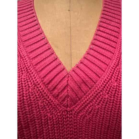 Gil' B 100% Cotton Glitter Trim V Neck Bell Sleeve Sweater Pink NWT Size XXXL - Picture 4 of 11